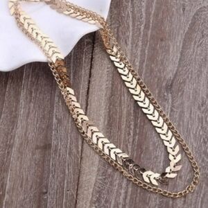 Two Layer Chevron & Chain Gold Necklace